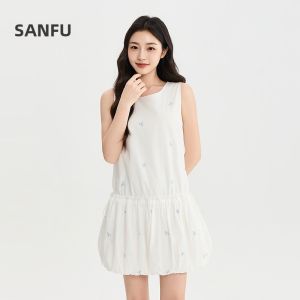 SANFU | Blossom Hem Adjustable Waist Bow Embroidery Dress