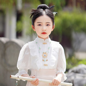 New 2024 Girls Cheongsam Set Traditional Chinese Hanfu Tang Costume Pink Spring Autumn National Style Childrens Ancient Costume