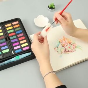 [ เซ็ท 36 ชิ้น ]สีน้ำก้อน ชุดพู่กันงานศิลปะ ชุดระบายสีน้ำ สีน้ำอัดแข็ง 36 สี พร้อมพู่กัน1ชิ้น แปรงสีน้ำ