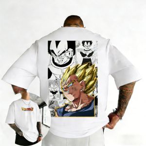 Bandai | Dragon Ball Anime Cotton T-shirt 2026 Summer Vegeta Hand Drawn Printed Mens and Womens Street Hip Hop Casual Short Sleeve Top