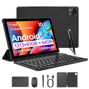 BAKEN 10-inch Android 15 tablet quad-core processor 12GB (3+9 expansion) RAM + 64GB storage 5G WiFi 1280*800 dual cameras