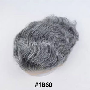 Gray Men Human Hair Toupee Mono Lace Top Hair System for Man Breathable Lace Front Male Wig Unit Natural Hair Piece 1B60
