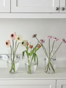 ขวดดอกไม้แก้วสไตล์ยุโรปเหนือ ใส ปากกว้าง สไตล์ฝรั่งเศสย้อนยุค ตกแต่งห้องนั่งเล่น วัสดุแก้ว 3D วาดภาพ