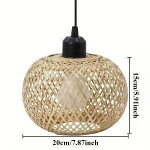 JOYINLED 20cm Bamboo Chandelier Rattan Pendant Light Handmade Retro for Restaurant Living Room Bar Modern Natural Ceiling Lamp