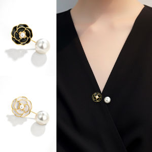 Exquisite Pearl Tea Rose Leaf Brooch Pin Womens Fashion Accessories Fixed Clothing Pin Fresh Outburst Korean Style Alloy