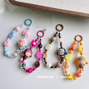 กระเป๋าสายคล้องโทรศัพท์ลูกปัดตุ๊กตาการ์ตูนลูกปัดแบบห่วงแขวนประดับโซ่อุปกรณ์เสริมแบบแขวนใหม่หลากสี