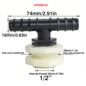 2 Pcs Kit 16~20mm T-shaped tee pipe with threaded plastic flange through plate water tank accessory adapter