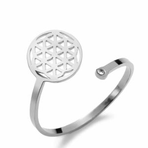 Skyrim | Sacred Geometry Flower of Life Ring Womens Stainless Steel Adjustable Ring Vintage Talisman Jewelry Party Gift