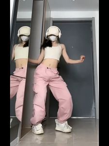 Retro Cargo Pants for Women High Waist Casual Pants Womens 6 Pocket Wide Leg Trousers Jogger Pants for Women