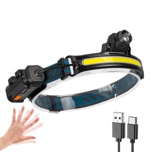 XPG+COB Zoom Induction Headlamp USB Rechargeable with 18650 Built-in Battery LED Head Torch Outdoor Camping Fishing Headlight