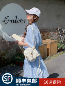 Slim Fit Blue Striped Shirt Dress Women Summer New Style Minimalist Waist Cinched Dress Korean Version Button Splice Pleated Pocket