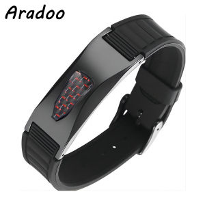 ARADOO Silicone Carbon Fiber Power Wristband Balance Bracelets for Men Women 7-in-1 Magnetic Sports Bracelet