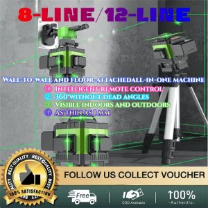 8/12 Line 3D Green Light Laser Level Digital Level Automatic Leveling 360° Rotating LED Display Measurement Tool