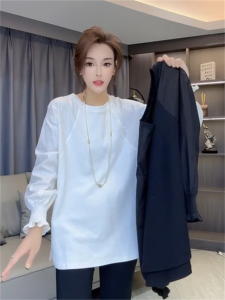 Fashionable T-Shirt Womens Loose Fit Sleeveless Top Spring Autumn New Style Elegant And Versatile Base Shirt with Lace Sleeves