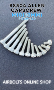 10MM M10 (1.25P / 1.50P) 10PCS-STAINLESS ALLEN CAPSCREW / CAPSCREW / SOCKET HEAD BOLT - Stainless 304