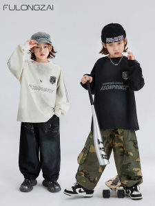 FULONGZAI Long Sleeve T-Shirt Casual Sporty Boys Spring Autumn New Style Cotton Soft Treatment round Neck Regular Fit