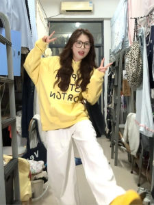 กางเกงยีนส์ขากว้างสีขาวทรงหลวมสไตล์ย้อนยุคสำหรับผู้หญิง กางเกงขายาวทรงตรงลำลองฤดูใบไม้ผลิและฤดูใบไม้ร่วง