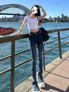 Deep Blue High Waist Stretchy Denim Pants Womens Extra Long 180 Slimming High Waist Elastic Jeans for Taller Women 175