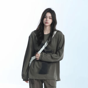 [Sitting in the Mountains] Abstract Printing Stylish Niche Style Long Sleeves T-Shirt Female Ins Couple Loose round Neck Sweatshirt Tide