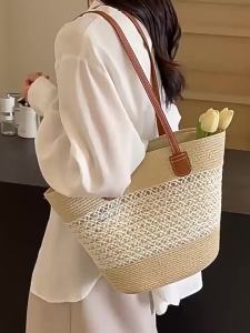 Straw bag bag womens summer inswind 2024 new beach seaside outdoor travel vacation large capacity shoulder bag