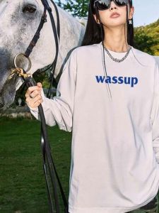 Genuine Goods Wassup Rouch Heavy Weight Pure Cotton Long Sleeves T-shirt Mens and Womens Couple round Neck Autumn Leisure Easiest for Match Tops