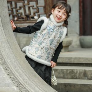 Warm Cotton Jacket for Girls Traditional Chinese Hanfu Style Winter Clothes Baby Toddler Kids New Year Outfit Floral Print
