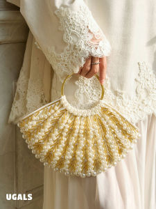 UGALS | French Style Handmade Pearl Shell Metal Ring Evening Beach Clutch