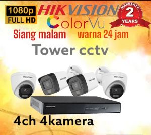 PAKET CCTV HIKVISION COLORVU 4 CHANNEL 4 KAMERA 2MP 1080P FULL COLOR SIANG MALAM