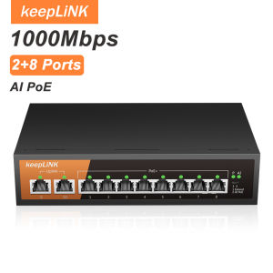 KeepLiNK KP-9000-10GP-MAC 10-Port Gigabit Unmanaged Switch 8-PoE 2-RJ45 Uplink 135W PoE Budget for CCTV Network Equipment