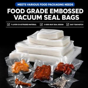100Pcs Food Vacuum Sealer Bags BPA-Free Embossed Vacuum Pouches for Food Storage Meal Prep Sous Vide Cooking Meat Fruits & Vegetables Freezer and Microwave Safe Compatible with Most Vacuum Sealers