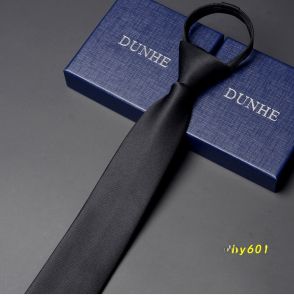 เน็คไทซิปผู้ชาย ผู้หญิง 6ซม. หนึ่งดึง สีดำ ชุดกึ่งทางการ อินเทรนด์ Dotted Pure Color โพลีเอสเตอร์ เนคไท Arrow Type Ultra-Wide