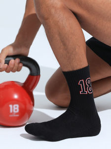 Sockkon Mens High-Tube Cotton Socks Fitness Sports Thick Black Original Texture Novelty Mens Spring Season Sk-18