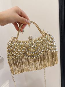 Fashionable Evening Clutch Bag Womens Crossbody Tassel Diamond Chain Bag Shell Shape Handbag for Banquet Summer 2024