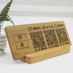 Customized Engraving QR Code Payment QR Code Standee Alipay WeChat Merchant Cashier Money Collection Wooden Bamboo Table Hanging