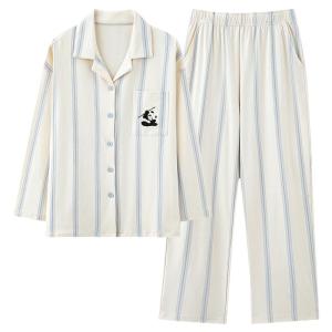 Bộ đồ ngủ nữ MiiOW dài tay cổ bẻ in họa tiết gấu trúc thoải mái