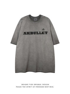 เสื้อยืดแขนสั้นหลวมๆ สไตล์อเมริกัน MOISHE TIDE สำหรับผู้ชาย ทรงหลวมๆ สำหรับใส่ในช่วงฤดูร้อน