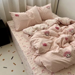 Cute Cartoon Embroidered Washed Cotton Sheet Set