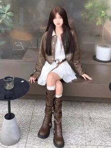 2026 New Womens Thick Heel Western Cowboy Knight Boots Winter over Knee Vintage Mermaid Long Tube Martin Boots Fashionable