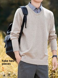 ROMON | Lormen Mens Knitted Sweater Long Sleeve Crew Neck Simplicity Style Fashion Urban Business Casual Soft Comfortable Polyester