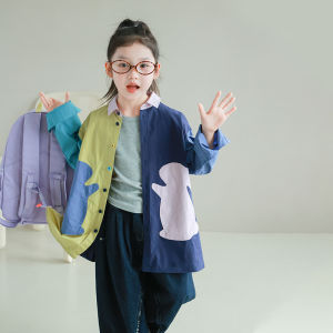 Girls Rabbit Print Casual Loose Cotton Shirt Spring New Style Childrens Pure Cotton Comfortable Versatile Outerwear Coat