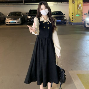 Dress Mini Kasual Wanita Highwaist French Style Lengan Panjang Terbaru Kekinian Kerah Berdiri Rok A-line Fashion Pakaian Elegant