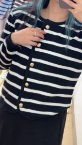 6105 Cathrine Button Stripe Long Sleeves Knit Cardigan Premium Atasan Wanita Rajut