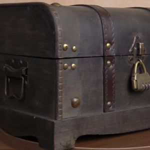 Vintage Wooden Treasure Chest with Combination Lock Antique Gray Storage Box for Home Decor & Jewelry Organizer