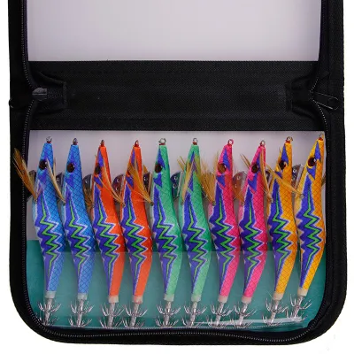 WEIHE 10pcs/lot Hard Fishing Lure Squid Jig Hook 3.0# 3.5# Wooden Shrimp Octopus Cuttlefish Fishing Bait Luminous Wobbler