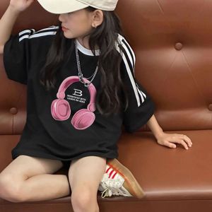 Girls Short Sleeve T-Shirt Summer Clothes 2025 New Childrens Clothing Summer Top Girls Big Kids Half Sleeve Trendy Tee Shirt
