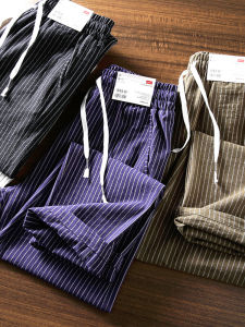 Japanese Style Striped Loose Fit Thin Breathable Casual Pants Bubble Cloth Texture Mens Summer Spring Long Trousers