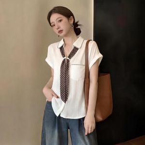 Polka Dot Tie Sleeveless Slimming Elegant Shirt
