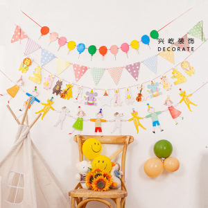 Cartoon Pull Flag Decorative Banner Triangle Party Scene Arrangement Hanging Flag Kindergarten Opening Small Color Flag