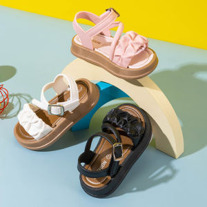 Girls Cute Ruched Pleated Sandals Comfortable Non-Slip Thick Sole Breathable Summer Kids Shoes for Daily Wear