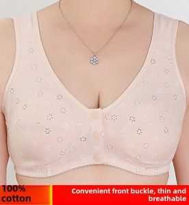 Womens Pure Cotton Front Buckle Vest Bra Middle-Aged and Elderly Ladieswear Summer Thin Wireless Large Size Bra Clothes